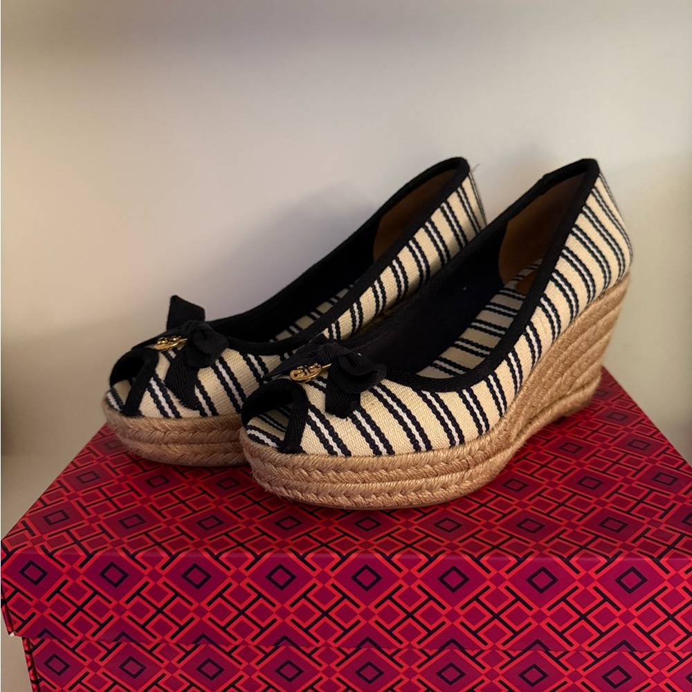 Tory Burch Striped Espadrille Wedge Shoes